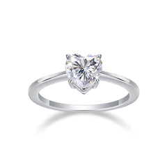 Glojewels Solitaire Petite Love White Sapphire 1ct Moissanite Heart Cut Silver Ring
