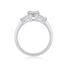 Glojewels Three Stone Simple White Sapphire 1ct Moissanite Emerald Cut Silver Ring