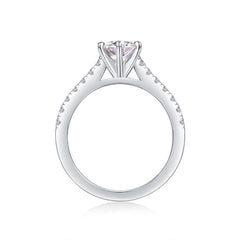 Glojewels Petite White Sapphire 1ct Moissanite Round Cut Silver Ring