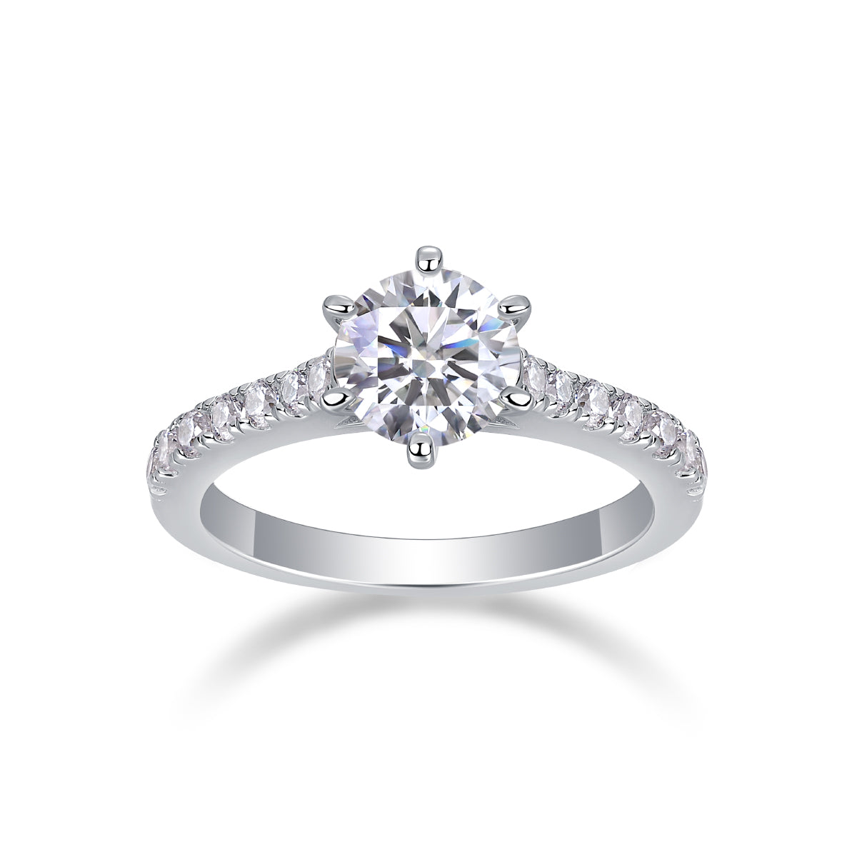 Glojewels Petite White Sapphire 1ct Moissanite Round Cut Silver Ring