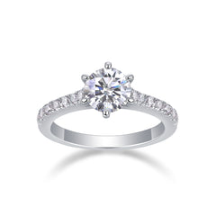 Glojewels Petite White Sapphire 1ct Moissanite Round Cut Silver Ring