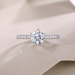 Glojewels Petite White Sapphire 1ct Moissanite Round Cut Silver Ring