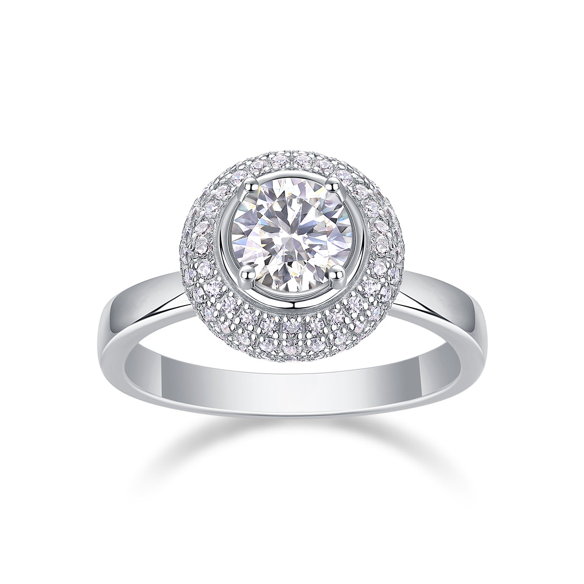 Glojewels Double Halo Unusual White Sapphire 1ct Moissanite Round Cut Silver Ring