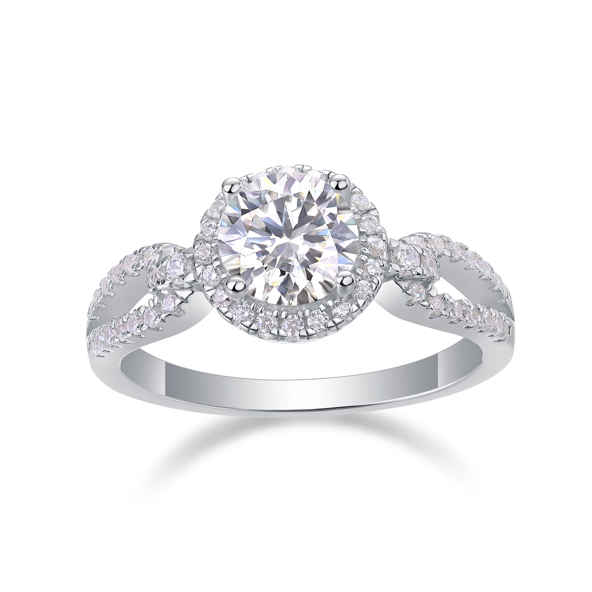 Glojewels Knot Design White Sapphire 1ct Moissanite Round Cut Silver Ring