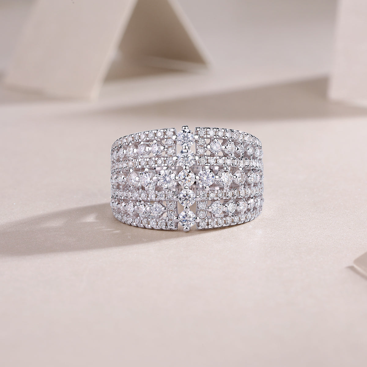 Glojewels Eternal Love Half Eternity White Moissanite Round Cut Silver Band Ring