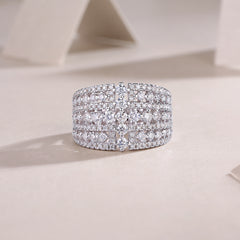 Glojewels Eternal Love Half Eternity White Moissanite Round Cut Silver Band Ring