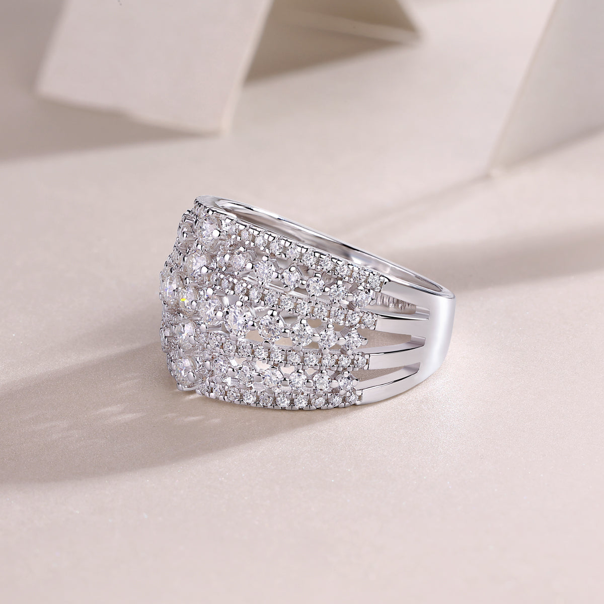 Glojewels Eternal Love Half Eternity White Moissanite Round Cut Silver Band Ring