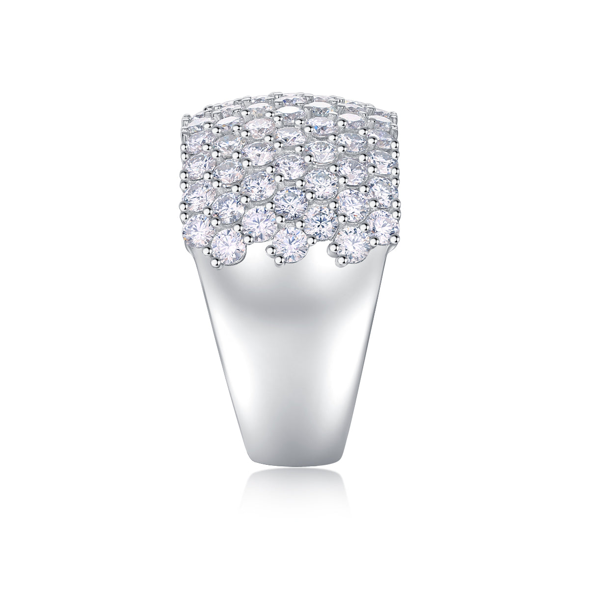 Glojewels Starburst Wide Pav¨¦ Setting White Sapphire Moissanite Round Cut Silver Band Ring
