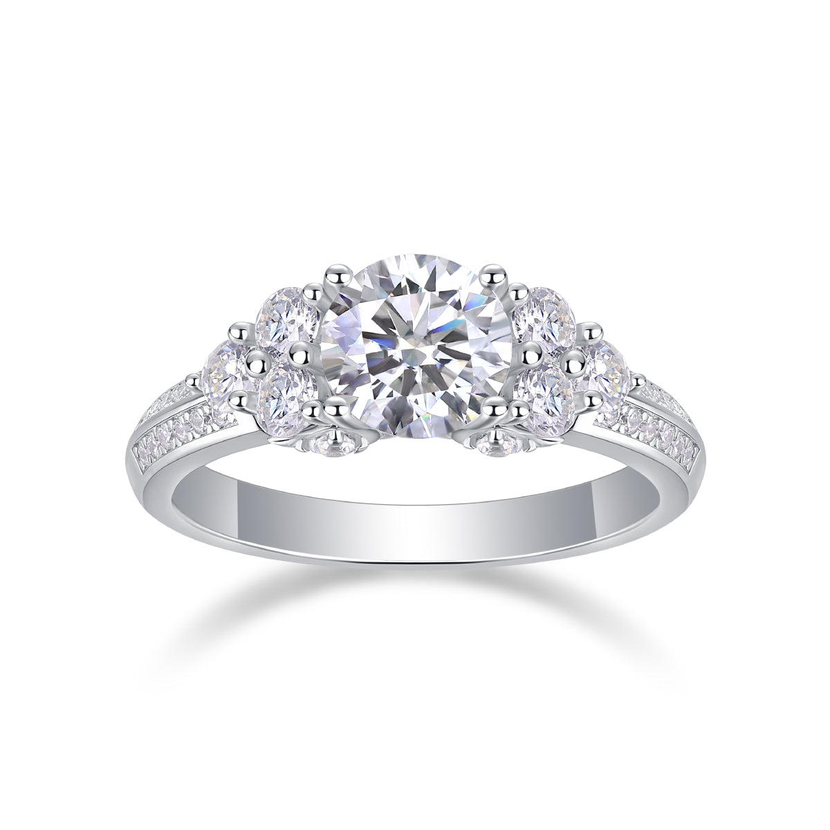 Glojewels Three Stone Starburst White Sapphire 1ct Moissanite Round Cut Silver Ring