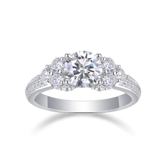 Glojewels Three Stone Starburst White Sapphire 1ct Moissanite Round Cut Silver Ring