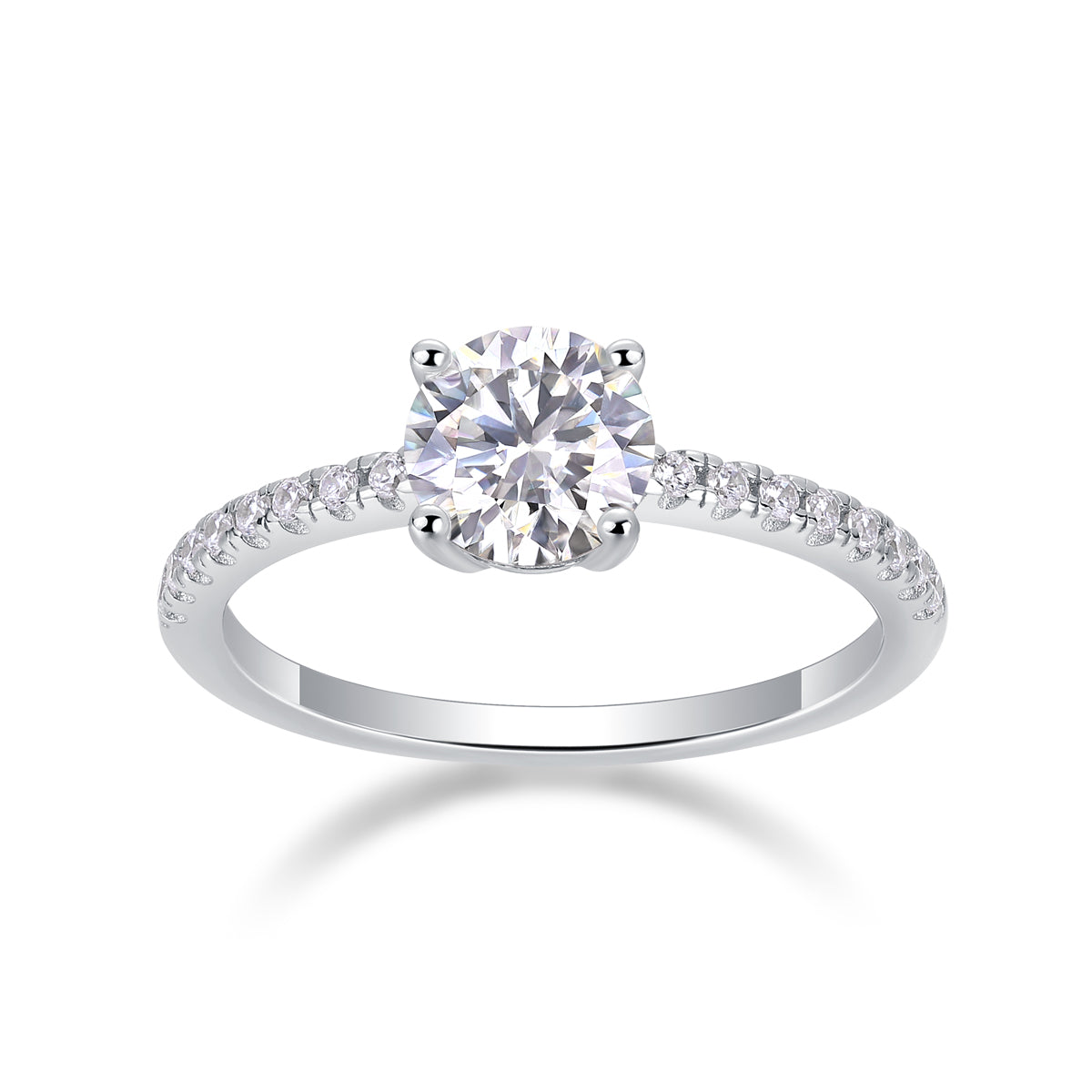 Glojewels Simple White Sapphire 1ct Moissanite Round Cut Silver Ring