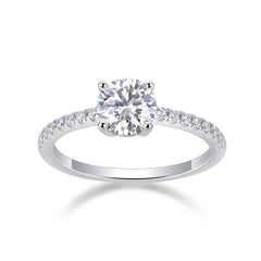 Glojewels Simple White Sapphire 1ct Moissanite Round Cut Silver Ring