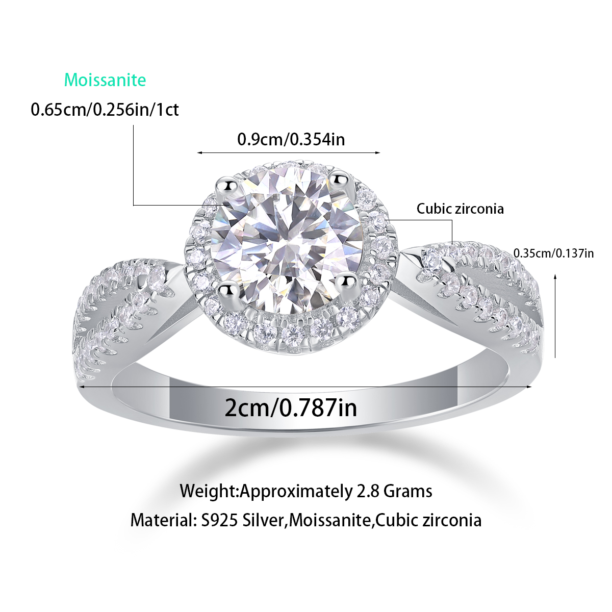 Glojewels Intertwined Halo White Sapphire 1ct Moissanite Round Cut Silver Ring