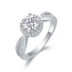 Glojewels Intertwined Halo White Sapphire 1ct Moissanite Round Cut Silver Ring