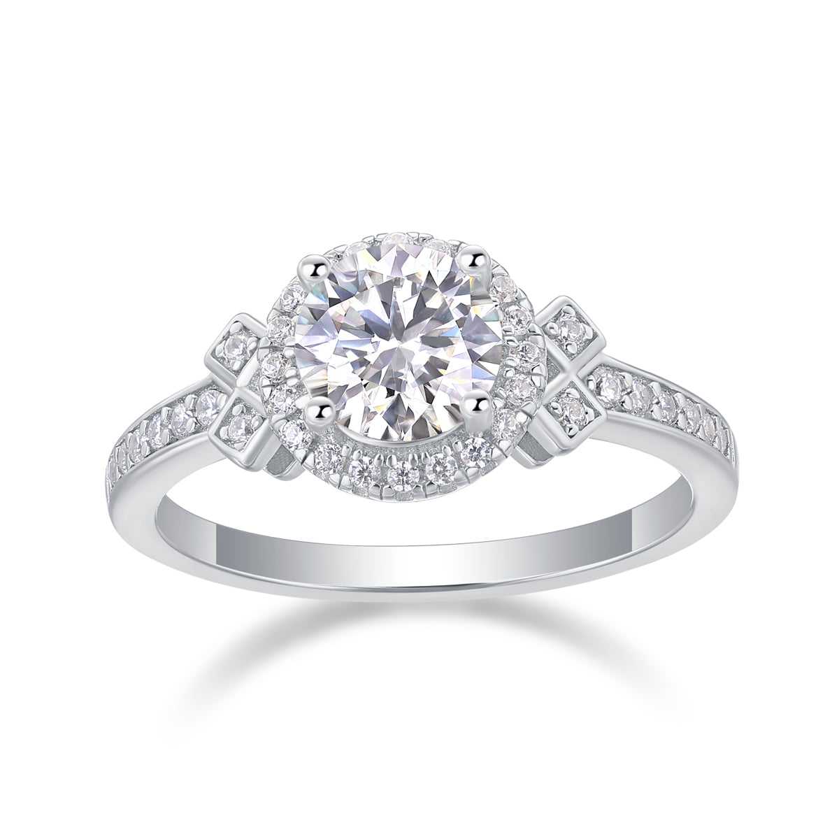 Glojewels Bowtie Cluster Halo White Sapphire 1ct Moissanite Round Cut Silver Ring