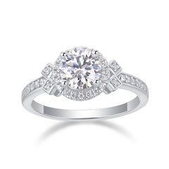 Glojewels Bowtie Cluster Halo White Sapphire 1ct Moissanite Round Cut Silver Ring