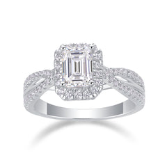 Glojewels Contoured White Sapphire 1ct Moissanite Emerald Cut Silver Ring
