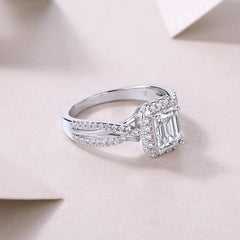 Glojewels Contoured White Sapphire 1ct Moissanite Emerald Cut Silver Ring