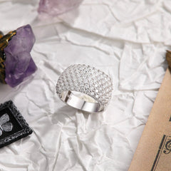 Glojewels Starburst Wide Pav¨¦ Setting White Sapphire Moissanite Round Cut Silver Band Ring