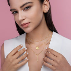 Glojewels Gold Coins White Moissanite Round Cut Silver Layered Necklace