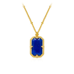 Glojewels Gold Blue Mirror Natural Lapis Lazuli Emerald Cut Silver Pendant Necklace