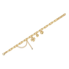 Glojewels Gold Adjustable Heart Clover White Moissanite Round Cut Silver Chain Bracelet