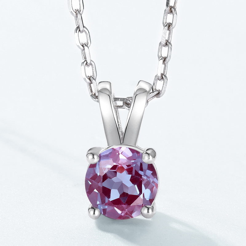 Glojewels Classical Simple Alexandrite Round Cut Silver Pendant Necklace