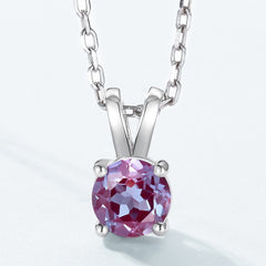 Glojewels Classical Simple Alexandrite Round Cut Silver Pendant Necklace