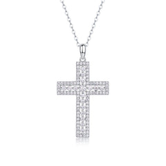 Glojewels Cross Clavicle White Round Cut Moissanite Pendant Necklace