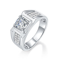 Glojewels Half 2 Rows 1ct White Moissanite Round Cut Silver Men's Ring