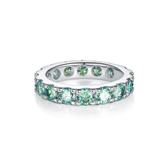Glojewels Single Row 0.25ct Blue-green Moissanite Round Cut Silver Band Ring