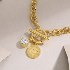 Glojewels Gold Round Tag 1ct White Moissanite Round Cut Silver Chain Bracelet