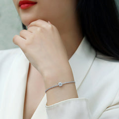 Glojewels Classical Simple Adjustable White 1ct Moissanite Round Cut Silver Tennis Bracelet
