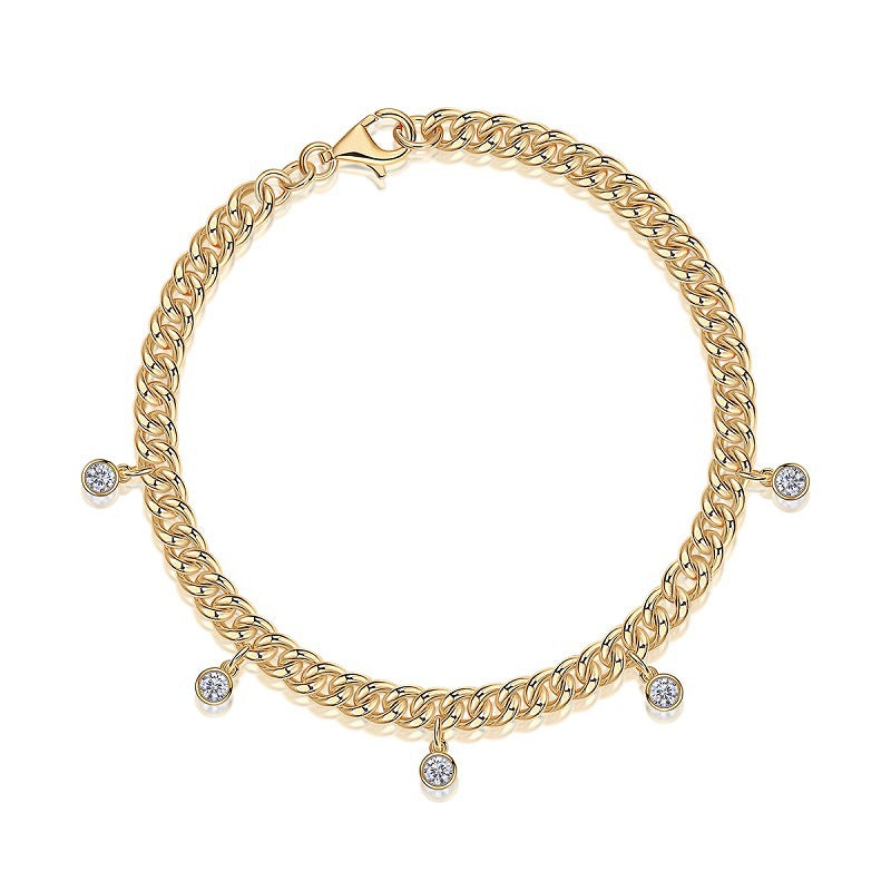 Glojewels Gold Wide Chain 0.5ctw White Moissanite Round Cut Silver Bracelet