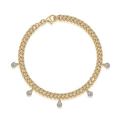 Glojewels Gold Wide Chain 0.5ctw White Moissanite Round Cut Silver Bracelet