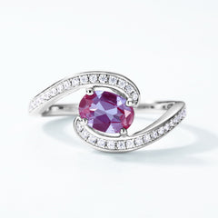 Glojewels Bypass Classical Alexandrite Oval Cut Silver Ring