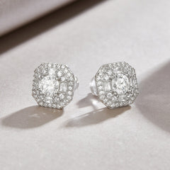 Glojewels Double Halo White Round Cut 0.5ct Moissanite Stud Earring