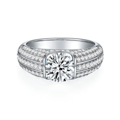 Glojewels Half 3 Rows 1ct White Moissanite Round Cut Silver Men's Ring
