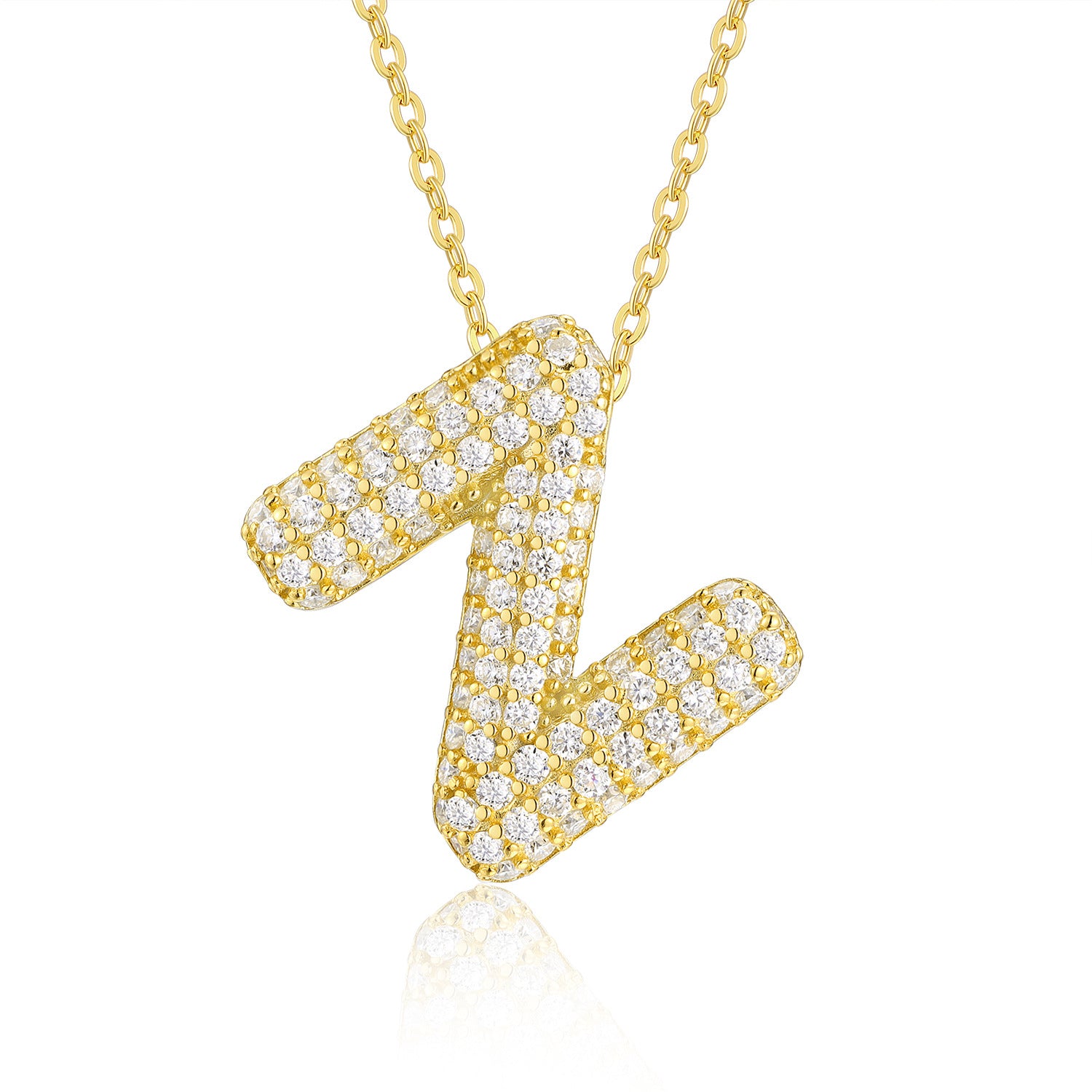 Glojewels Gold A-Z Letters White Moissanite Round Cut Silver Pendant Necklace