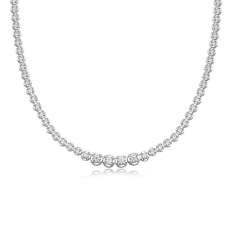 Glojewels White Round Cut Collarbone Moissanite Adjustable Tennis Necklace