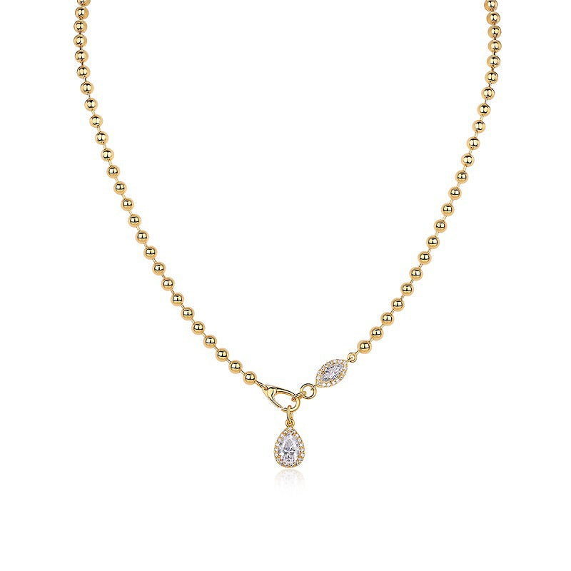Glojewels Gold Rope Chain White Moissanite Marquise & Pear Cut Silver Y-Shaped Necklace