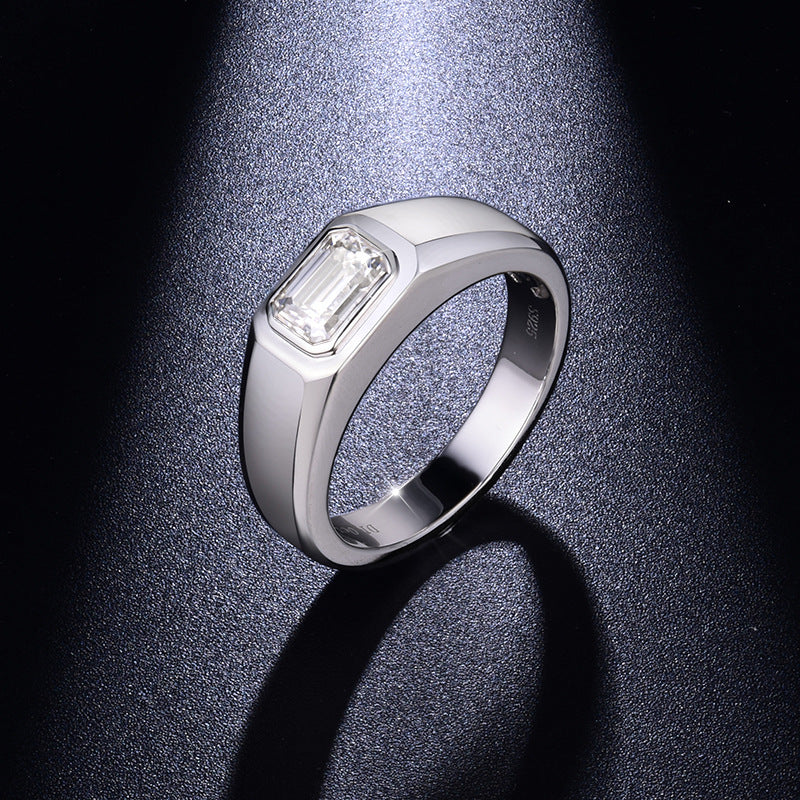 Glojewels Solitaire Classical 1ct White Moissanite Emerald Cut Silver Ring