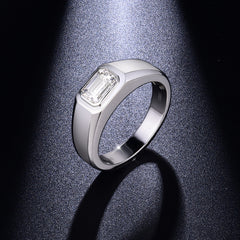 Glojewels Solitaire Classical 1ct White Moissanite Emerald Cut Silver Ring