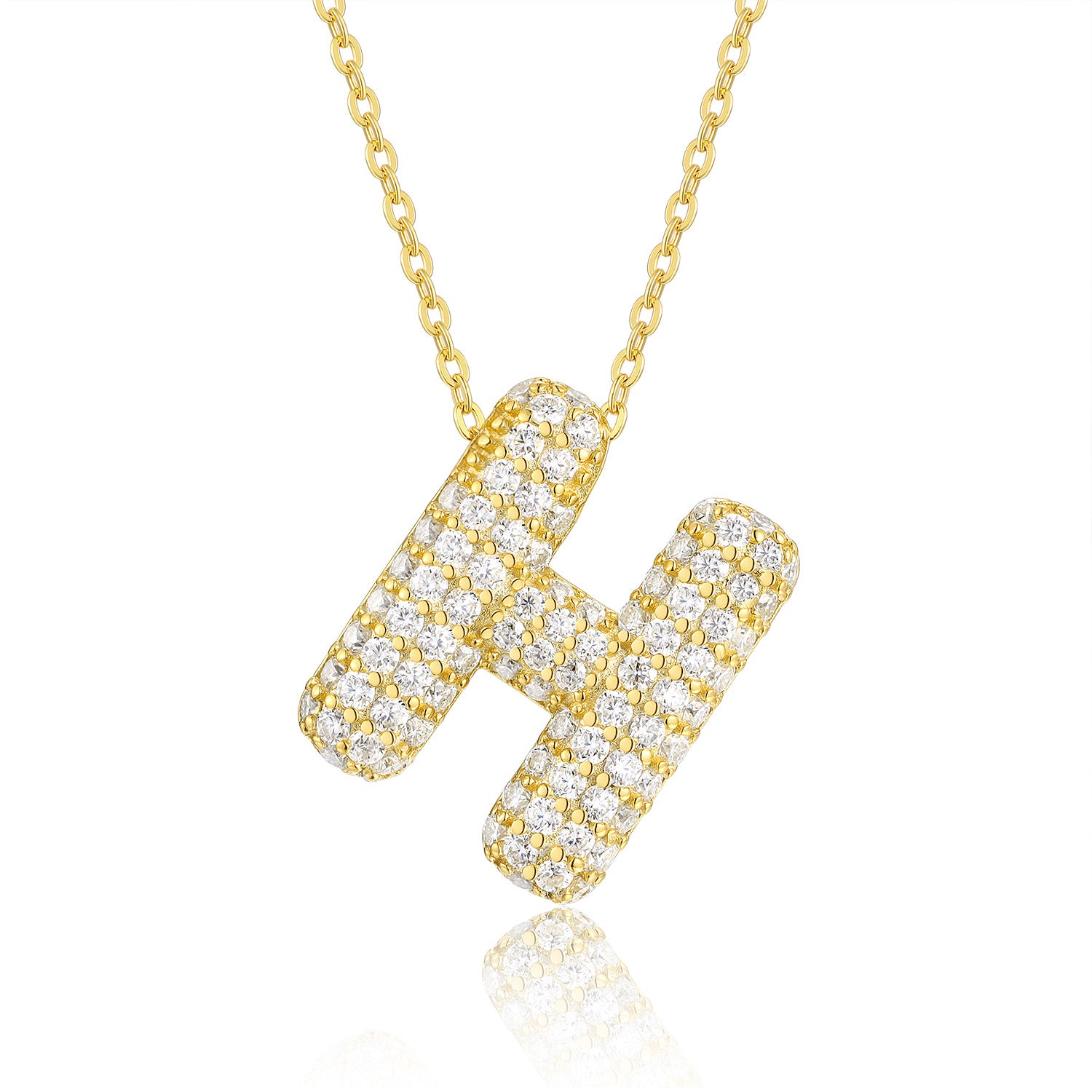 Glojewels Gold A-Z Letters White Moissanite Round Cut Silver Pendant Necklace
