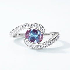 Glojewels Bypass Classical Alexandrite Oval Cut Silver Ring