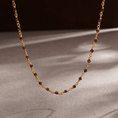 Glojewels Gold Simple Natural Garnet Silver Beaded Necklace