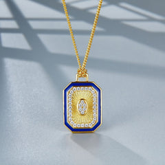 Glojewels Gold Double-Sided Natural Lapis Lazuli Oval Cut Silver Pendant Necklace