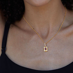 Glojewels Gold Vintage Natural Garnet Oval Cut Silver Pendant Beaded Chain Necklace