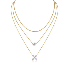 Glojewels Gold Tone Layered White Pear&Marquise Cut Moissanite Necklace