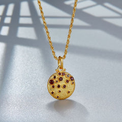 Glojewels Gold Texture Design Natural Garnet Round Cut Silver Twist Chain Pendant Necklace